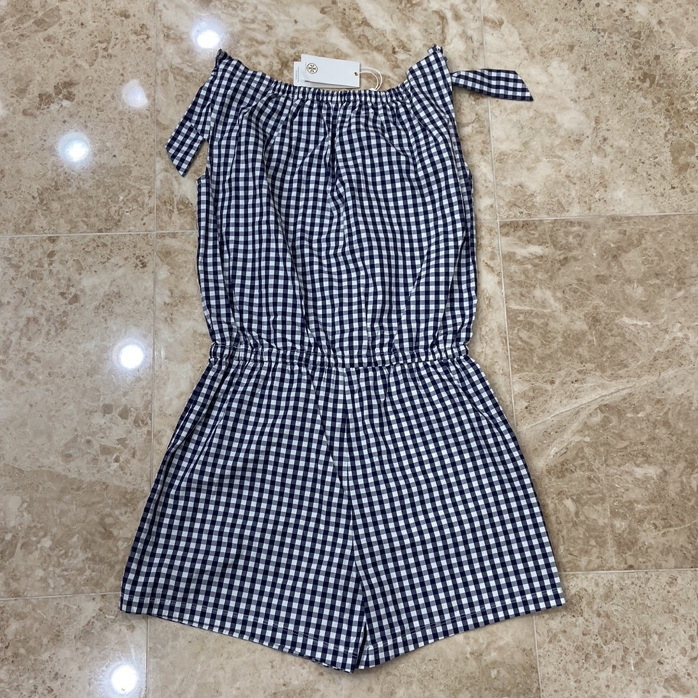 🛍️Tory Burch Gingham Romper. Blue and white. Size XS. NWT - Picture 9 of 12